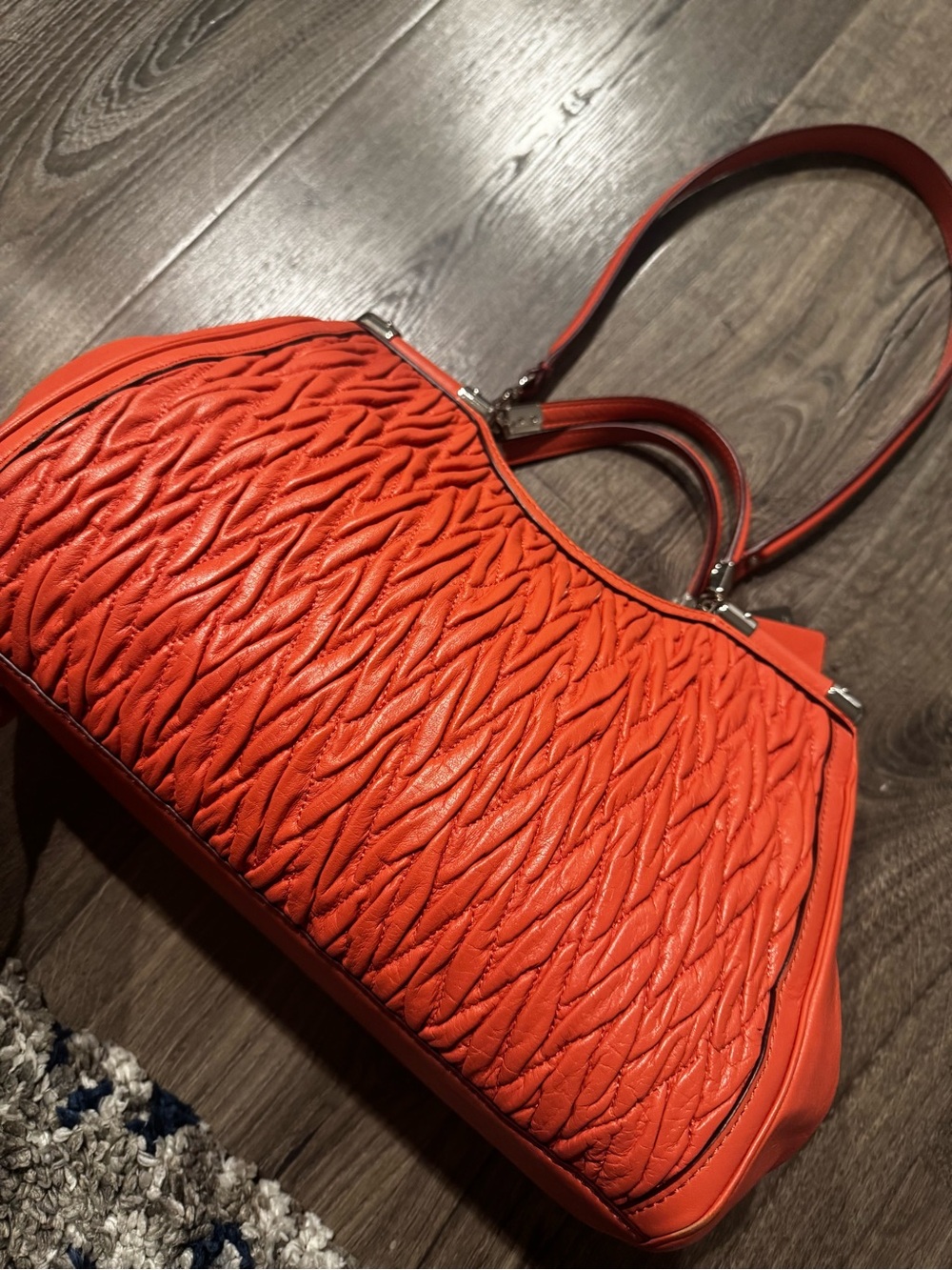 Coach Madison Gathered Twist Carrie Satchel Textured Orange coral Quilted purse - Picture 8 of 16